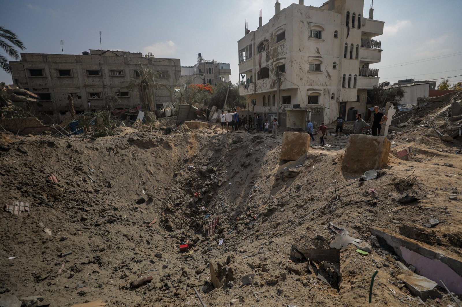 Palestinians inspect the damage following an Israeli airstrike in al-Nuseirat refugee camp, central Gaza Strip, Palestine, June 3, 2024. (EPA Photo)