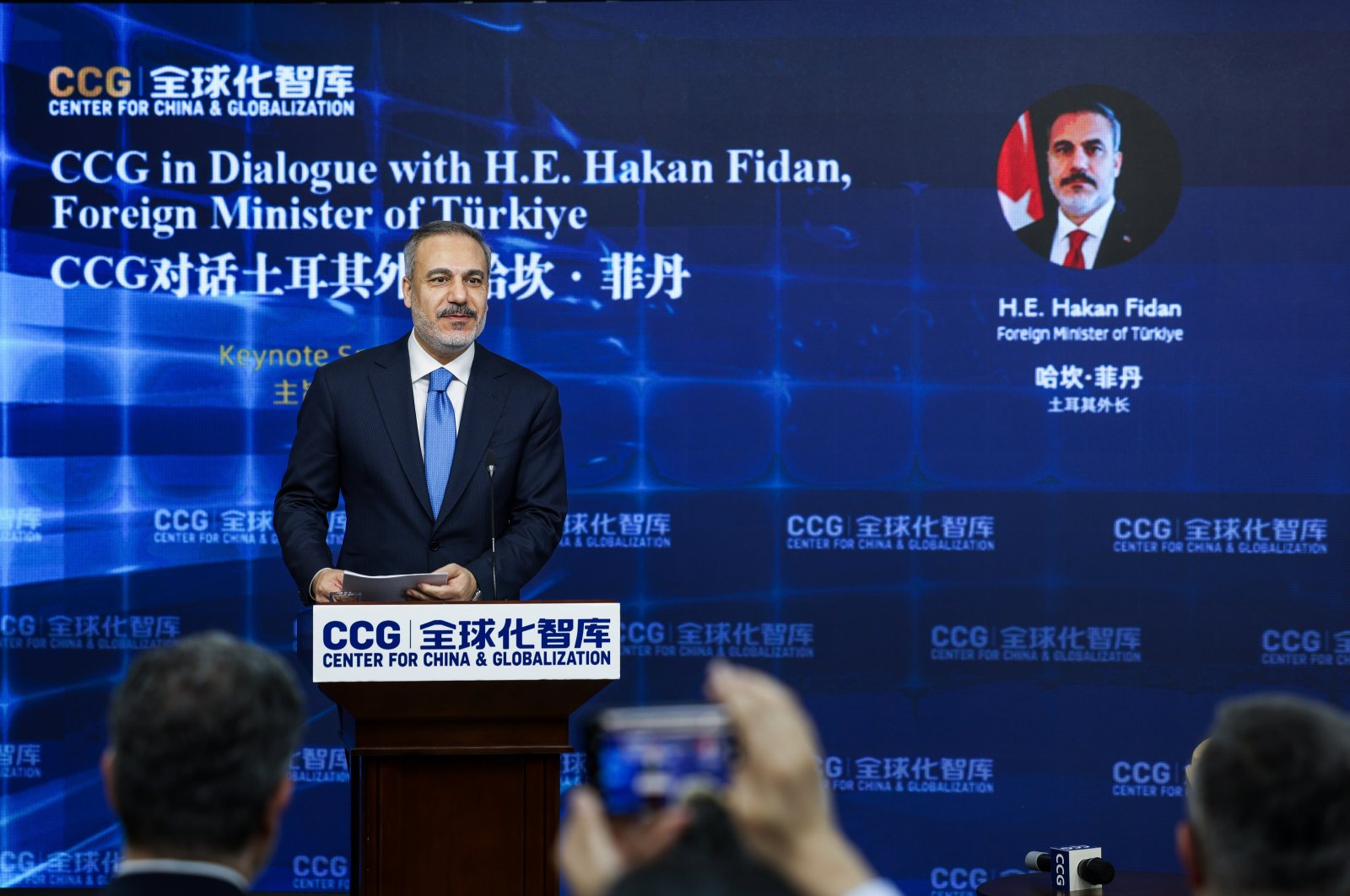 Foreign Minister Hakan Fidan speaks at a "Türkiye-China Relations in the Changing World Order" panel in Beijing, China, June 3, 2024. (AA Photo)