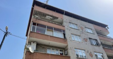 A partial collapse occurred on the balcony of a four-story building in Bahçelievler, Istanbul, Türkiye, June 4, 2024. (DHA Photo)