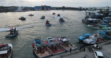 An aerial view of fishing boats in northern Samsun province, Türkiye, May 14, 2024. (IHA Photo)