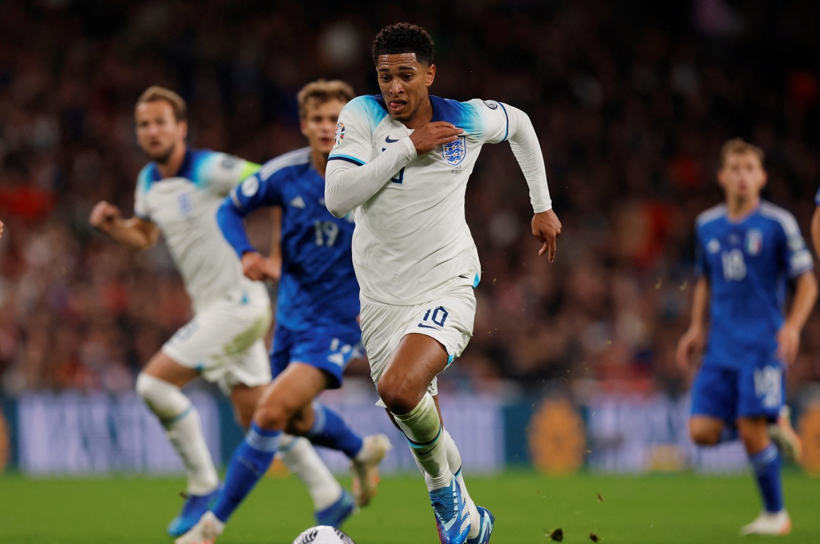England&#039;s Jude Bellingham in action during the Euro 2024 qualifiers, Group C match against Italy at the Wembley Stadium, London, U.K., Oct. 17, 2023. (Reuters Photo) 