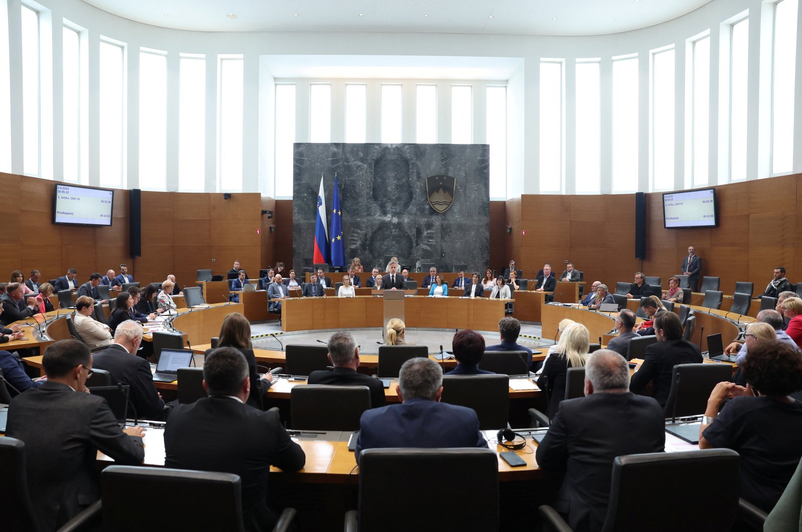 Slovenian Prime Minister Robert Golob speaks as the parliament debates about the recognition of Palestine as an independent state, in Lubljana, Slovenia June 4, 2024. (Reuters Photo)