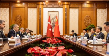 Foreign Minister Hakan Fidan (L-2) and his Chinese counterpart Wang Yi (R-2) at the inter-delegation meeting, Beijing, China, June 4, 2024. (AA Photo)