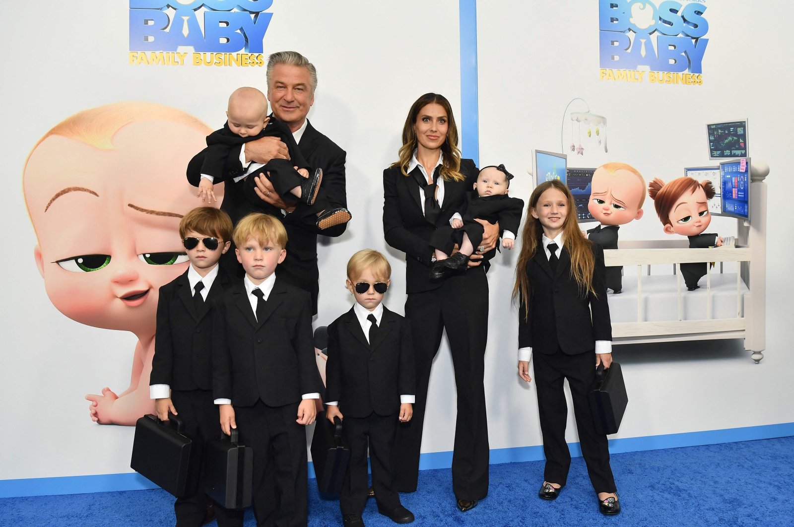 U.S. actor Alec Baldwin (L), wife Hilaria Baldwin (R) and their children attend DreamWorks Animation&#039;s &quot;The Boss Baby: Family Business&quot; premiere at SVA Theatre, New York City, New York, U.S., June 22, 2021. (AFP Photo)