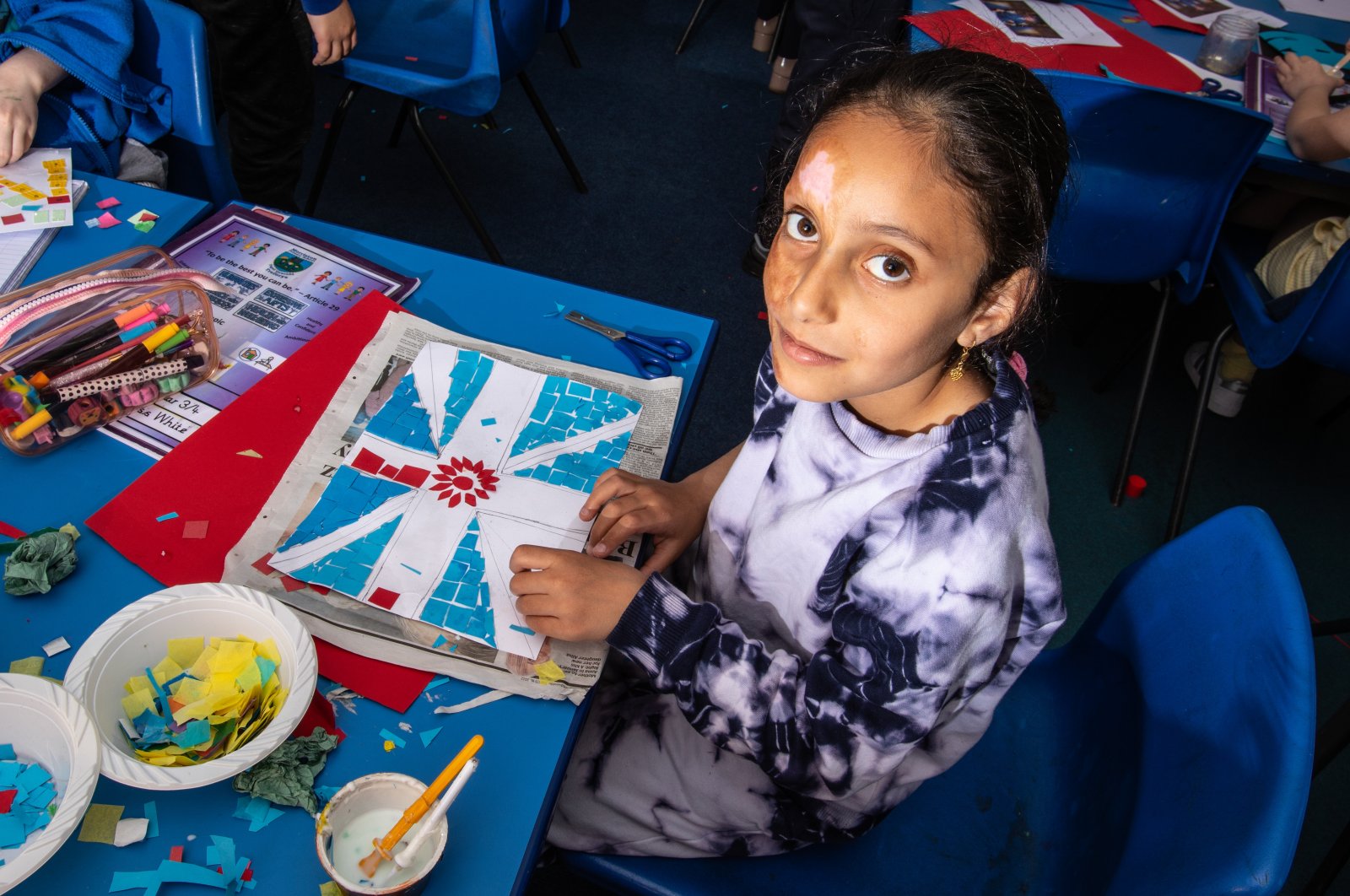 Students from Morriston Primary School in Swansea have been busy making Coronation crowns, mosaics and artwork ahead of their tea party to celebrate the Coronation of King Charles III, Wales, U.K., May 4, 2023. (Reuters Photo)