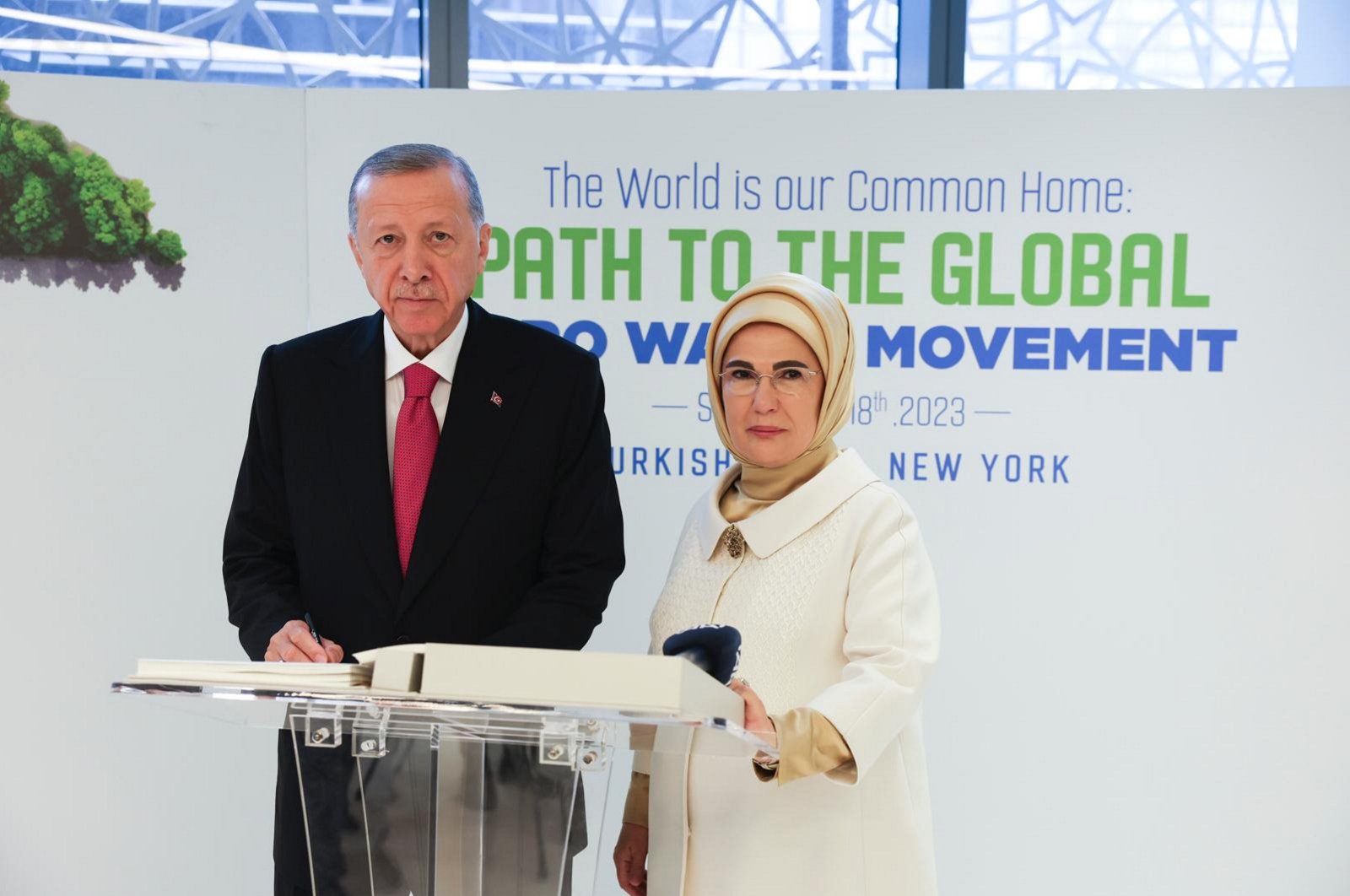 President Recep Tayyip Erdoğan and first lady Emine Erdoğan attend the &quot;Global Zero Waste Movement&quot; event in New York, U.S, Sept. 18, 2023. (AA Photo)