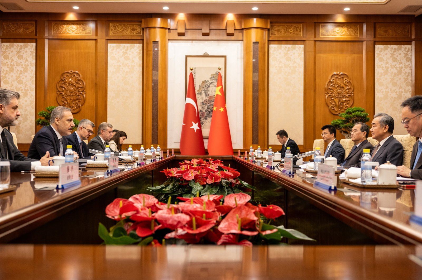Foreign Minister Hakan Fidan (L-2) and his Chinese counterpart Wang Yi (R-2) at the inter-delegation meeting, Beijing, China, June 4, 2024. (AA Photo)