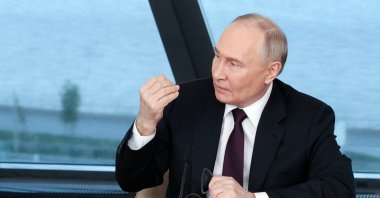 Russian President Vladimir Putin speaks during a meeting with senior editors from international news agencies at Lakhta Centre Business Tower in Saint Petersburg, Russia, June 5, 2024. (Reuters Photo)
