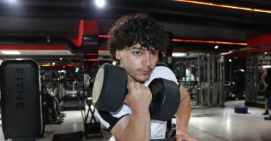 Turkish arm wrestler Ismail Hacı Bekar trains after the European Arm Wrestling Championships, Zonguldak, Türkiye, June 6, 2024. (AA Photo)