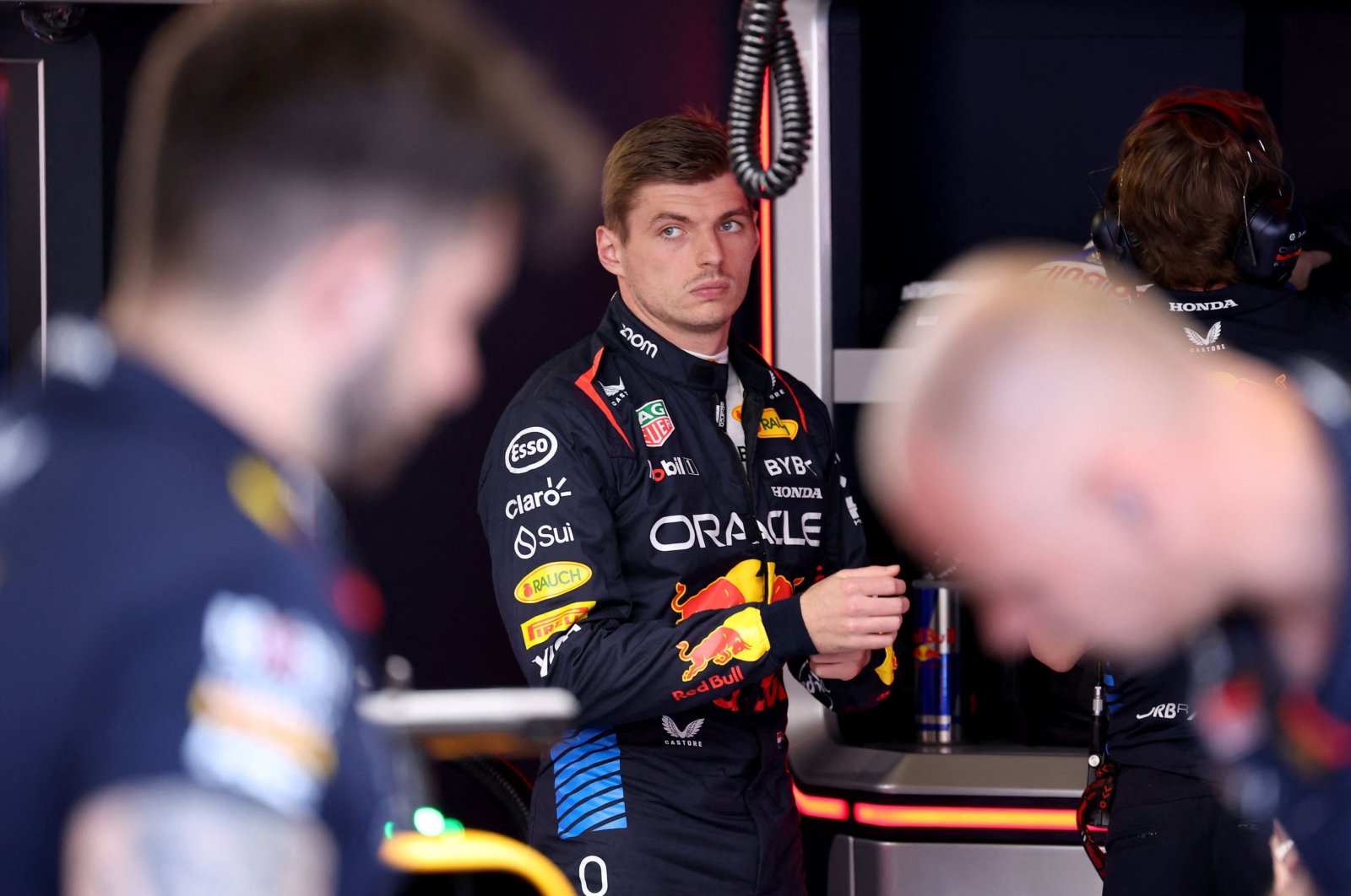Red Bull Racing&#039;s Dutch driver Max Verstappen looks on from the pits during the qualifying session of the Formula One Monaco Grand Prix at the Circuit de Monaco, Monaco, May 25, 2024. (AFP Photo)