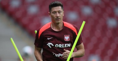 Poland&#039;s Robert Lewandowski attends a training session of the national team, Warsaw, Poland, June 2, 2024. (EPA Photo)