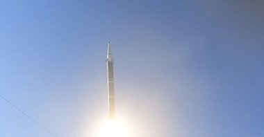 This frame grab from video released by the Ansar Allah Media Office of Yemen's Houthi rebels shows the launch of a Palestine missile from a rebel-controlled area of Yemen, June 5, 2024. (AP Photo)