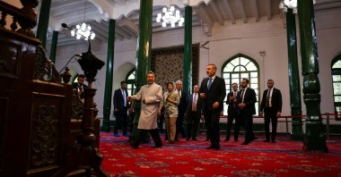 Foreign Minister Hakan Fidan and his delegation pay a visit to a mosque in Kashgar, southern Xinjiang, China, June 5, 2024. (AA Photo)