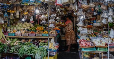 Agricultural products and processed food items fill a market stall in Mandaluyong City, Metro Manila, Philippines, May 9, 2024. (EPA Photo)
