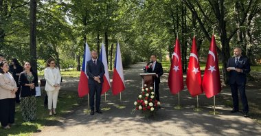 Turkish Ambassador to Prague Egemen Bağış speaks at the opening ceremony of the Czech-Turkish Cooperation Park in the capital Prague, Czech Republic, June 6, 2024. (AA Photo)