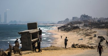 The location of a temporary floating pier previously anchored by the United States to boost aid deliveries, in the northern Gaza Strip, May 29, 2024. (EPA File Photo)