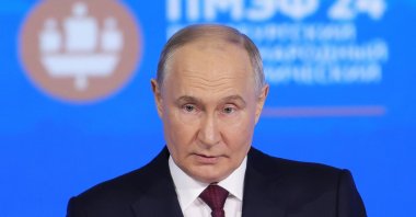 Russia's President Vladimir Putin delivers a speech during the Saint Petersburg International Economic Forum (SPIEF) in Saint Petersburg on June 7, 2024. (AFP Photo)