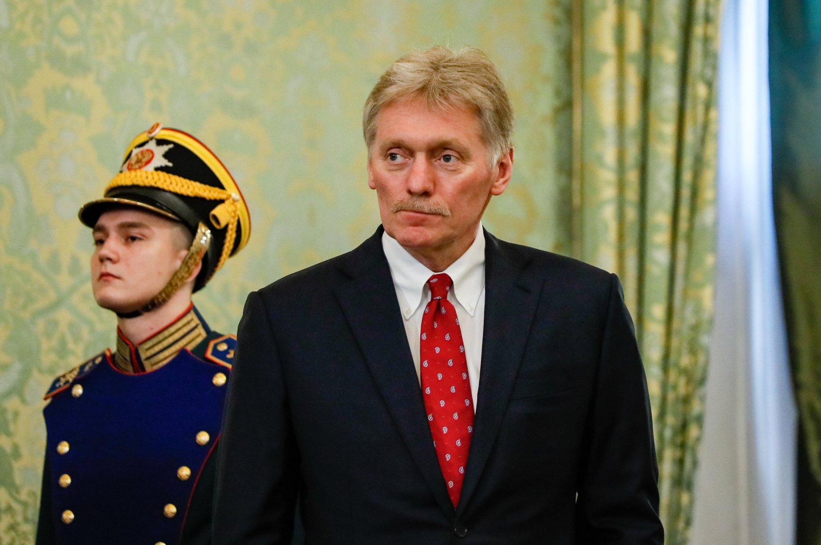 Kremlin spokesperson Dmitry Peskov (R) attends a meeting of the Russian president and the King of Bahrain at the Kremlin in Moscow, Russia, May 23, 2024. (EPA Photo)