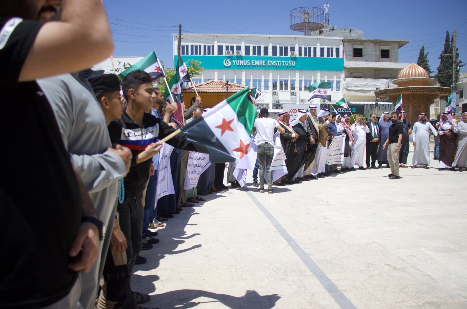 People hold a demonstration protesting the so-called election plans of YPG/PKK terrorists in Tal Abyad, Syria, May 31, 2024. (AA File Photo)