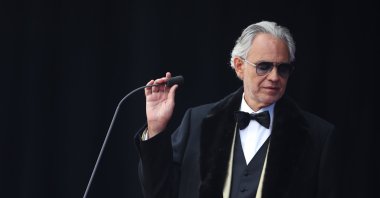 Italian tenor Andrea Bocelli performs during the official naming ceremony for the Cunard cruise ship the Queen Anne in Liverpool, Britain, June 3, 2024. (EPA Photo)