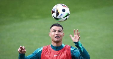 Portugal's Cristiano Ronaldo participates in a training session in Oeiras, Portugal, June 7, 2024. (EPA Photo)