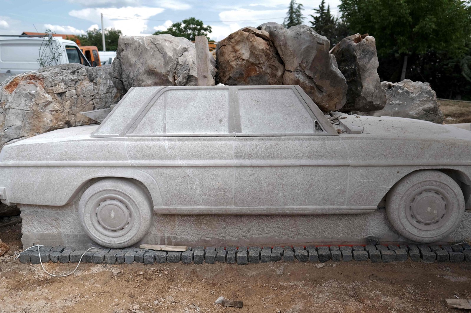 A unique monument dedicated to a Mercedes-Benz car, Imotski, Croatia, May 29, 2024. (AFP Photo)