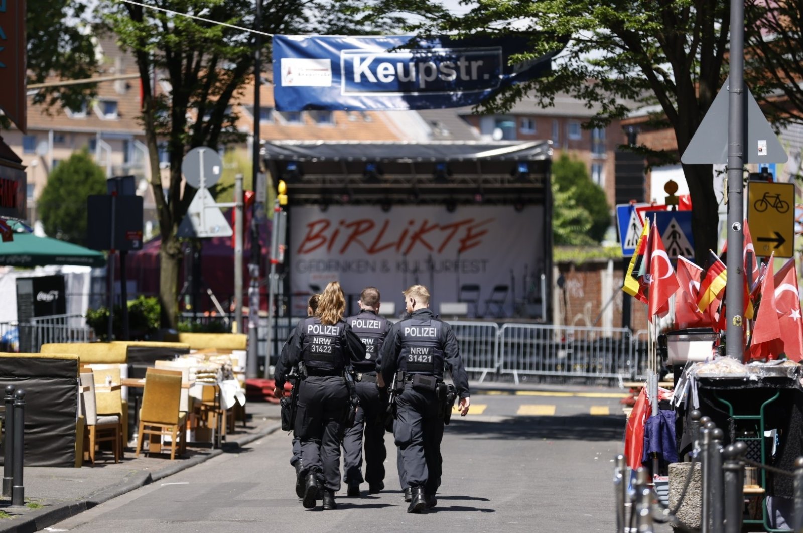 German police officers check the venue of ceremony at Keup Street after a suspicious object alert, Cologne, Germany, June 9, 2024. (İHA Photo)