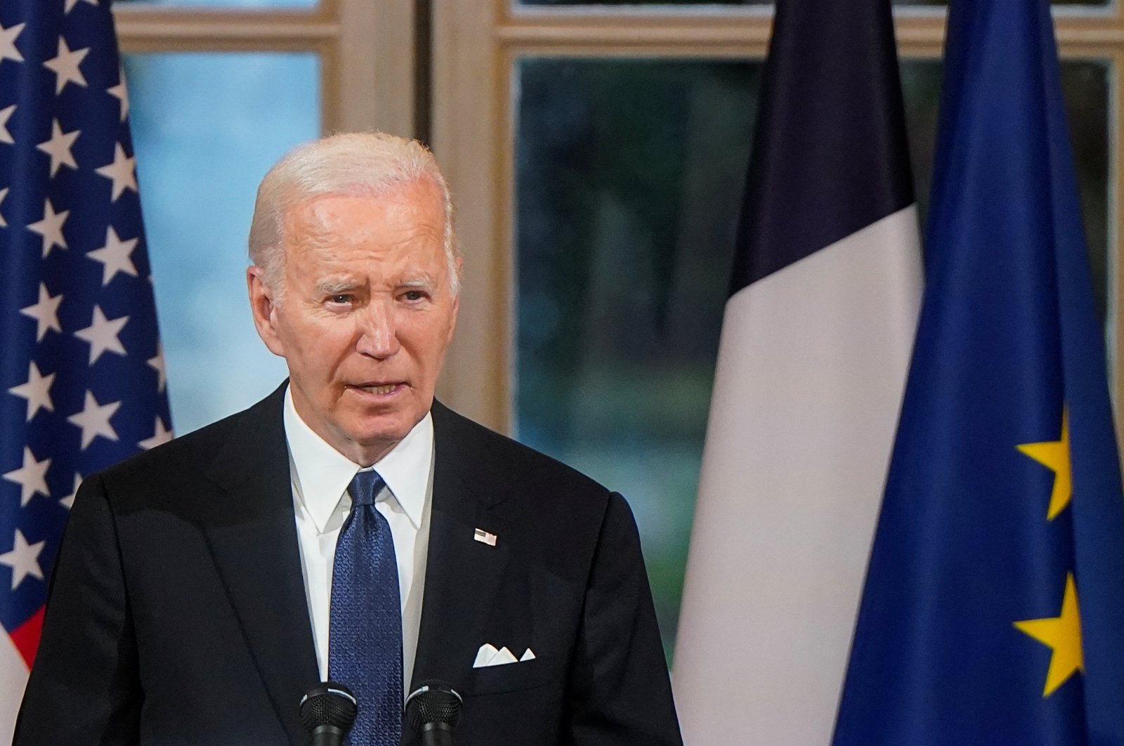 U.S. President Joe Biden speaks at a state dinner held in his honor by French President Emmanuel Macron, in Paris, France, June 8, 2024. (Reuters Photo)