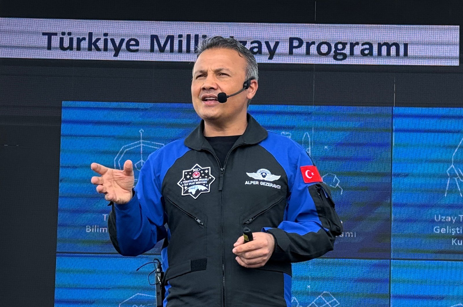 Turkish astronaut Alper Gezeravcı participated in the discussion program at the 3rd Aksaray Science Festival and delivered a speech, Aksaray, Türkiye, June 9, 2024. (AA Photo)