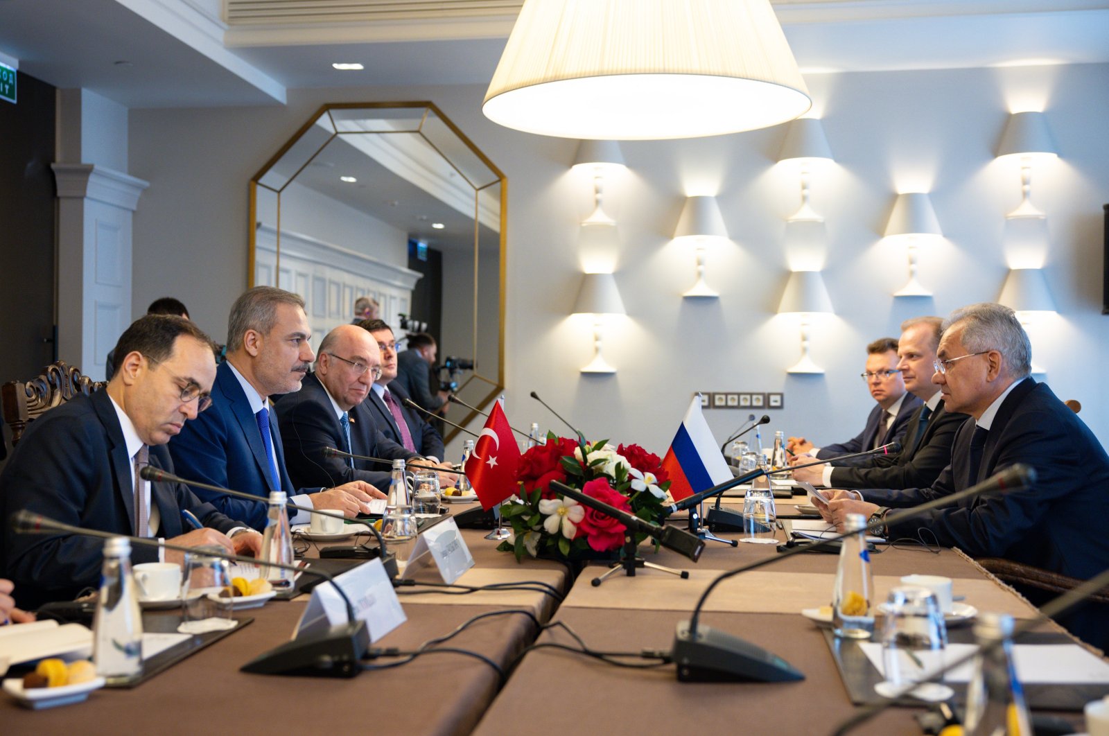 Foreign Minister Hakan Fidan (2nd L) meets with  Russian Security Council&#039;s Secretary Sergei Shoigu (R) in Moscow, Russia, June 10, 2024. (AA Photo)