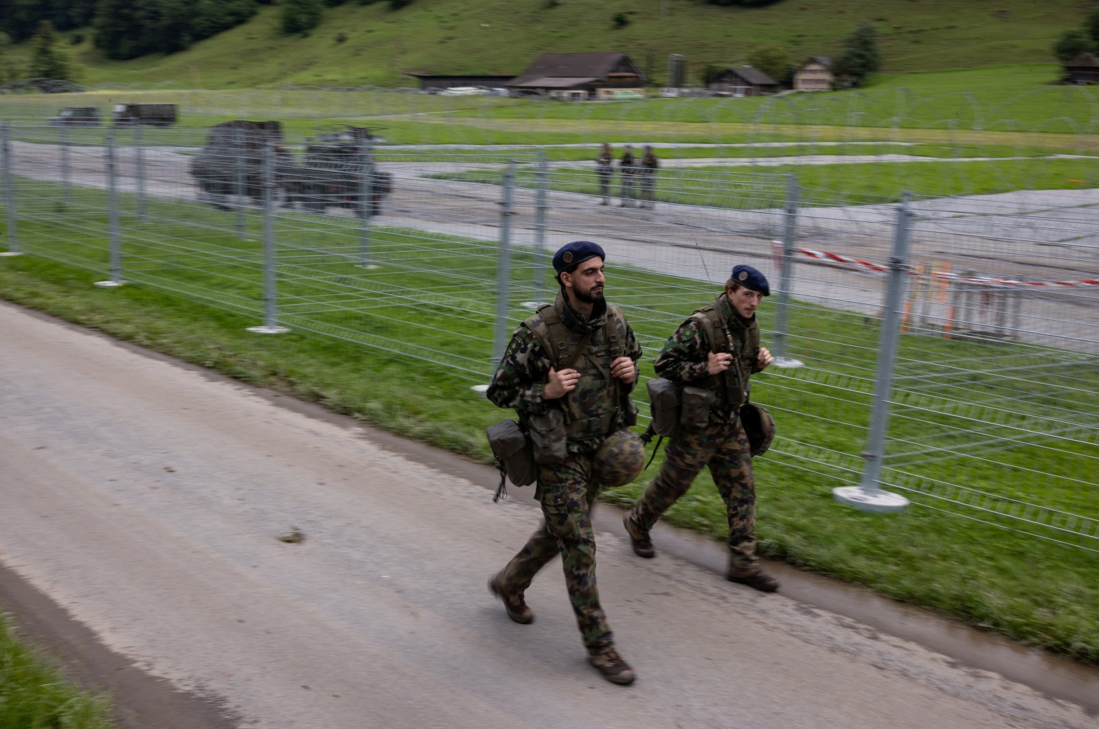 Swiss military personnel are pictured during a guided visit to the security zone of the June 15-16 peace summit for Ukraine, in Obburgen near Burgenstock, Switzerland, June 10, 2024. (Reuters Photo)