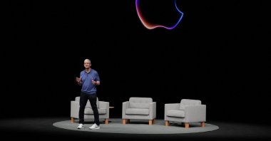 Apple CEO Tim Cook attends a panel discussion during the annual developer conference event at the company&#039;s headquarters in Cupertino, California, U.S., June 10, 2024. (Reuters Photo)