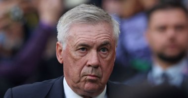 Real Madrid&#039;s coach Carlo Ancelotti reacts prior to the UEFA Champions League final football match between Borussia Dortmund and Real Madrid, at Wembley stadium, London, U.K., June 1, 2024. (AFP Photo)