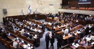 A view of the Knesset plenum vote on the ultra-Orthodox conscription bill in Jerusalem, June 10, 2024. (EPA Photo)