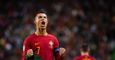 Portugal&#039;s Cristiano Ronaldo celebrates a goal during the UEFA Euro 2024 qualifying round group J match against Liechtenstein at Estadio Jose Alvalade, Lisbon, Portugal, March 23, 2023. (Getty Images Photo)