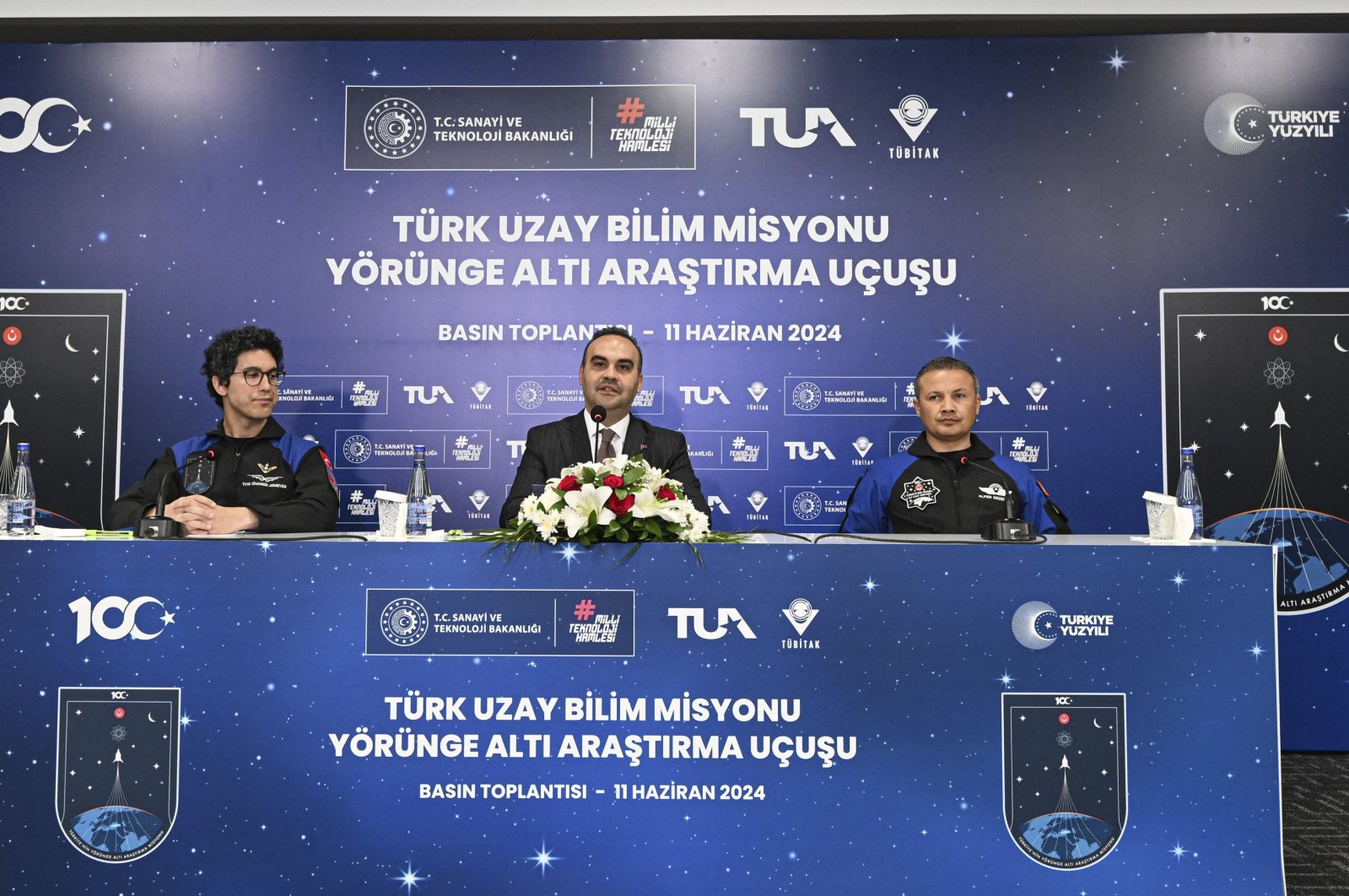 Mehmet Fatih Kacır (C), Tuva Cihangir Atasever (L) and Alper Gezeravcı (R) in the press conference, Ankara, Türkiye. June 11, 2024. (AA Photos)