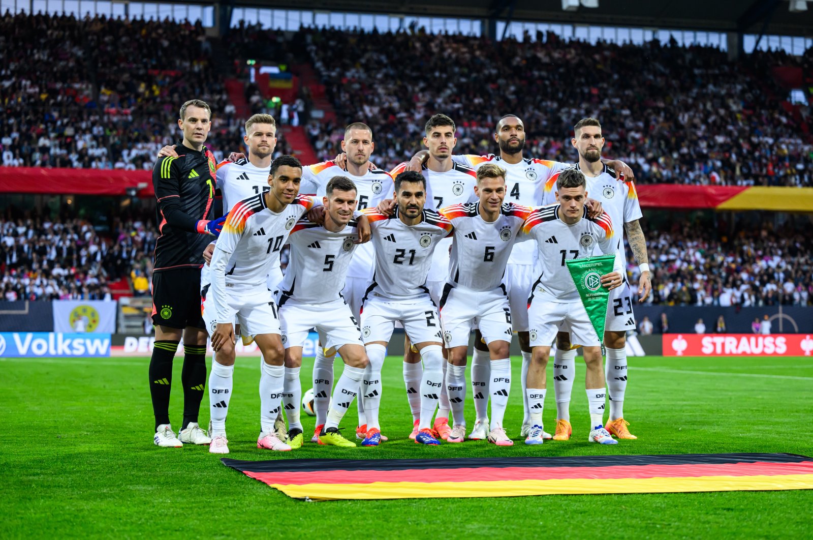 Germany national team players line up before the international friendly match between Germany and Ukraine at Max-Morlock-Stadion, Nuremberg, Germany, June 3, 2024. (Getty Images Photo)