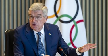International Olympic Committee (IOC) President Thomas Bach speaks at the opening of the executive board meeting of IOC, Olympic House, Lausanne, Switzerland, June 12, 2024. (EPA Photo)