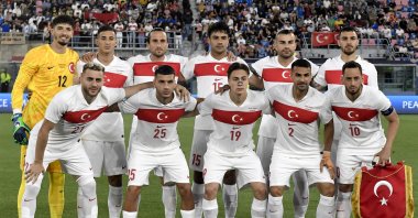 Türkiye&#039;s players pose for a team photo during a friendly football match against Italy, Renato Dall&#039;Ara Stadium, Bologna, Italy, June 4, 2024. (Getty Images Photo)