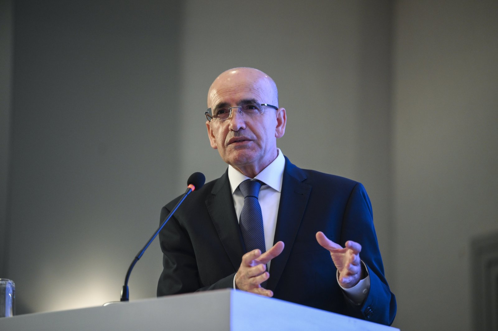 Treasury and Finance Minister Mehmet Şimşek delivers a speech during an event, Istanbul, Türkiye, May 29, 2024. (AA Photo)