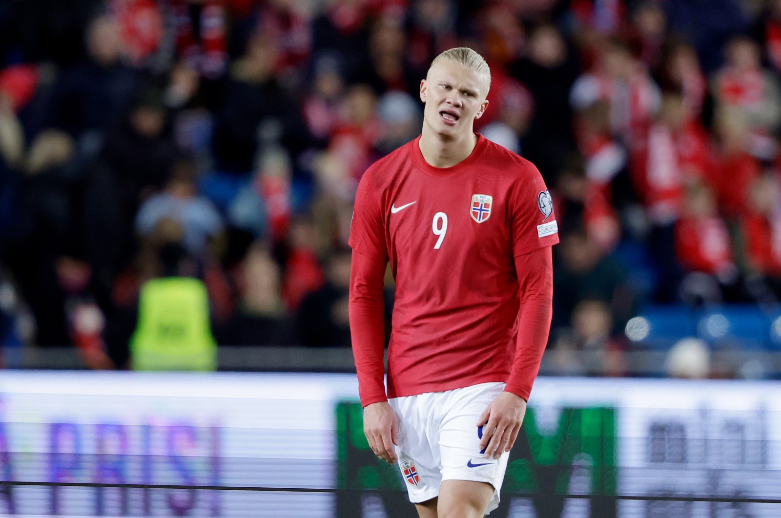 Norway&#039;s Erling Haaland disappointed during the Euro qualifier match against Spain at the Ullevaal Stadium, Oslo, Norway, Oct. 15, 2023. (Getty Images Photo)