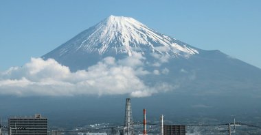 Mount Fuji is pictured in Fuji City, Shizuoka prefecture, Japan, April 10, 2024. (EPA Photo)