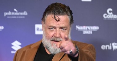 New Zealand actor Russell Crowe in the Press Room of the 74 Sanremo Music Festival, Sanremo, Italy, Feb. 7, 2024. (Getty Images Photo)