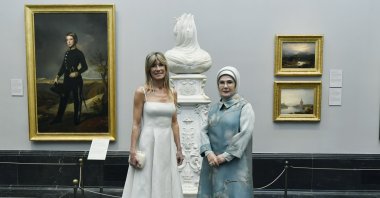 First lady Emine Erdoğan and her Spanish counterpart Maria Begona Gomez Fernandez at Museo Nacional del Prado in Madrid, Spain, June 13, 2024. (IHA Photo)
