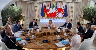 G7 leaders attend a work session at the Borgo Egnazia resort for the G7 Summit hosted by Italy in Apulia region, on June 13, 2024. (AFP Photo)