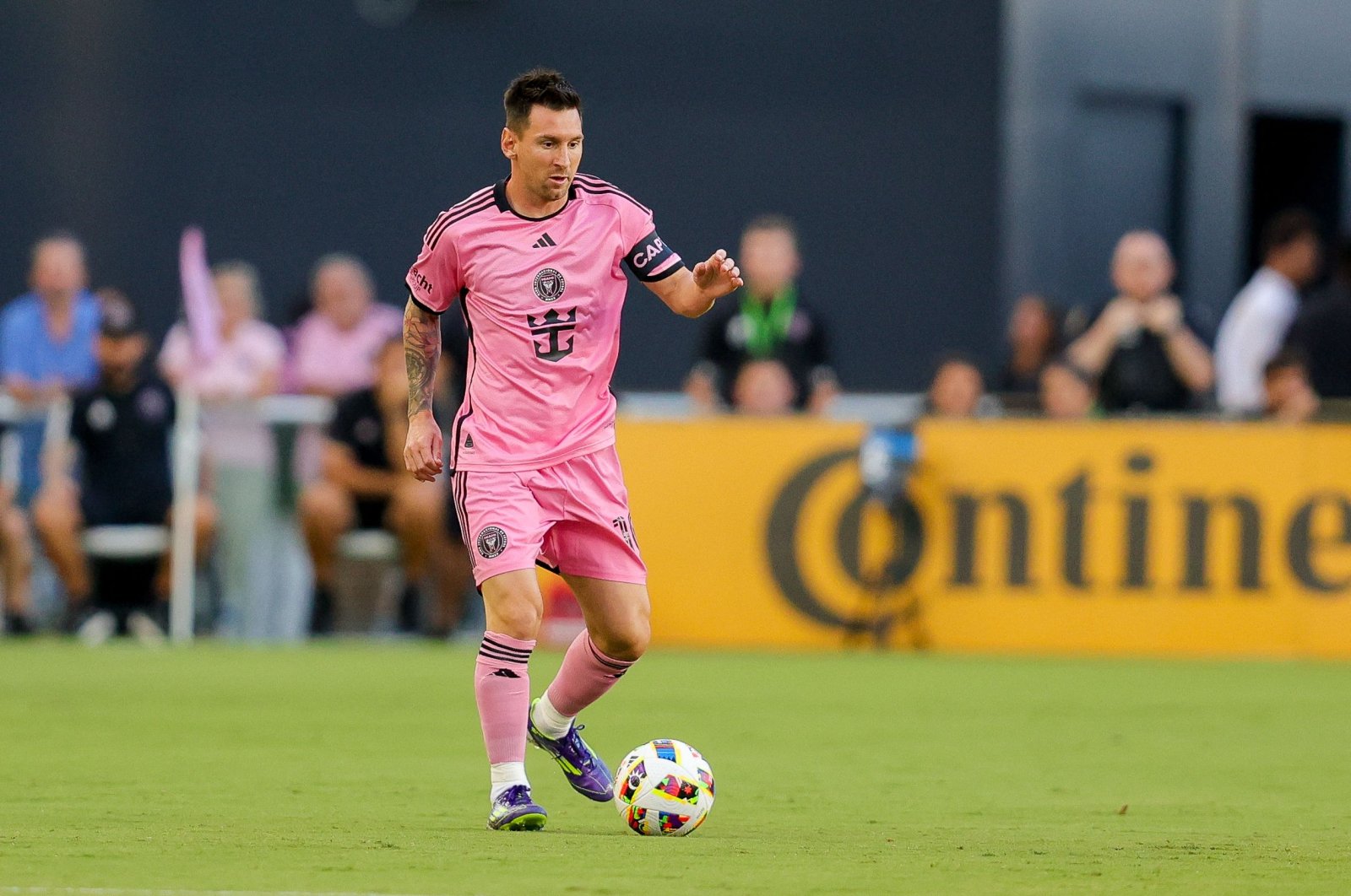 Inter Miami&#039;s Lionel Messi runs with the ball during the Major League Soccer (MLS) regular season football match between Inter Miami CF and St. Louis CITY SC at Chase Stadium, Fort Lauderdale, Florida, U.S., June 1, 2024. (AFP Photo)