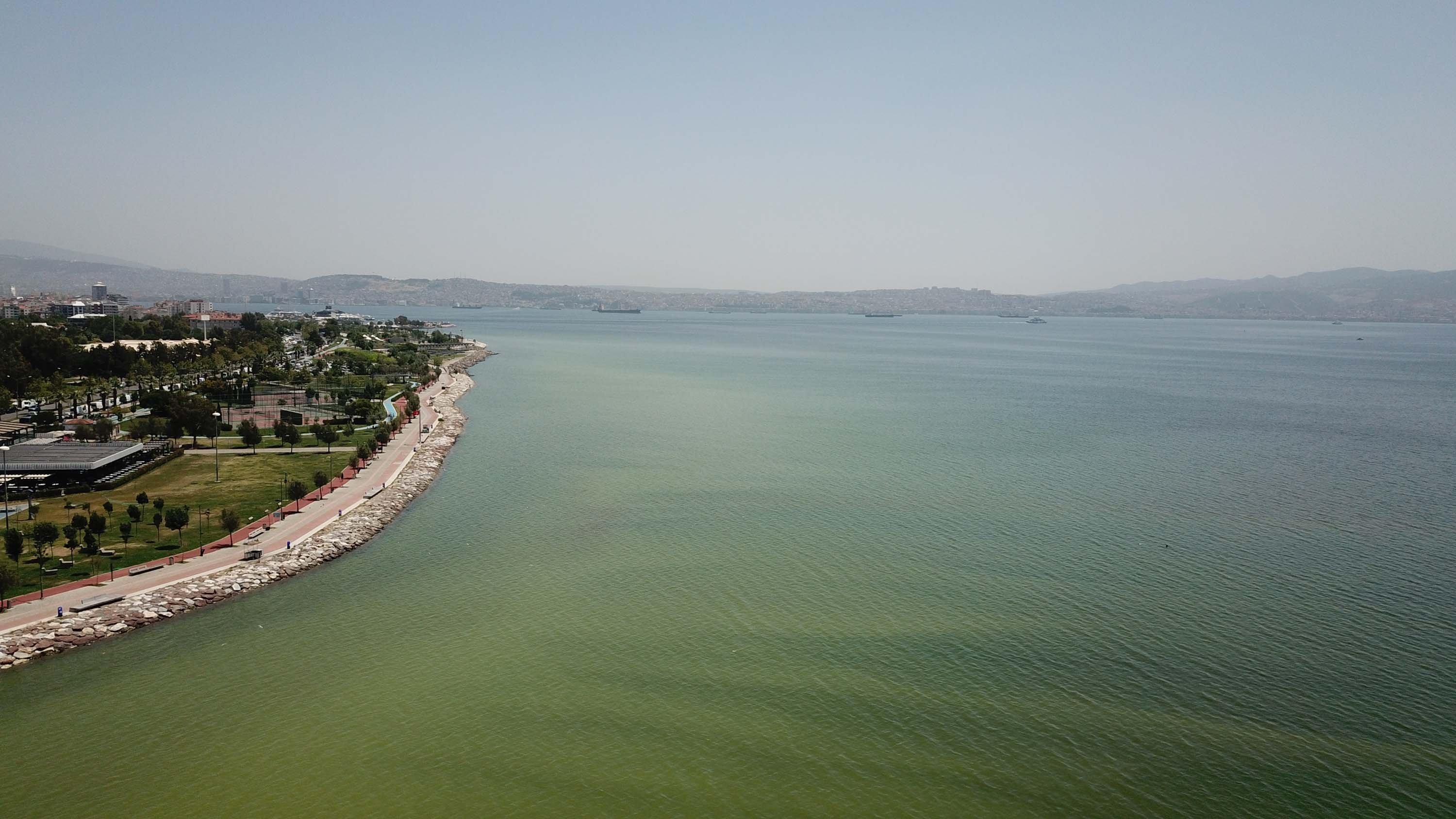 A green hue takes over the coastline off the Karşıyaka district of Izmir, Türkiye, June 12, 2024. (DHA Photo)