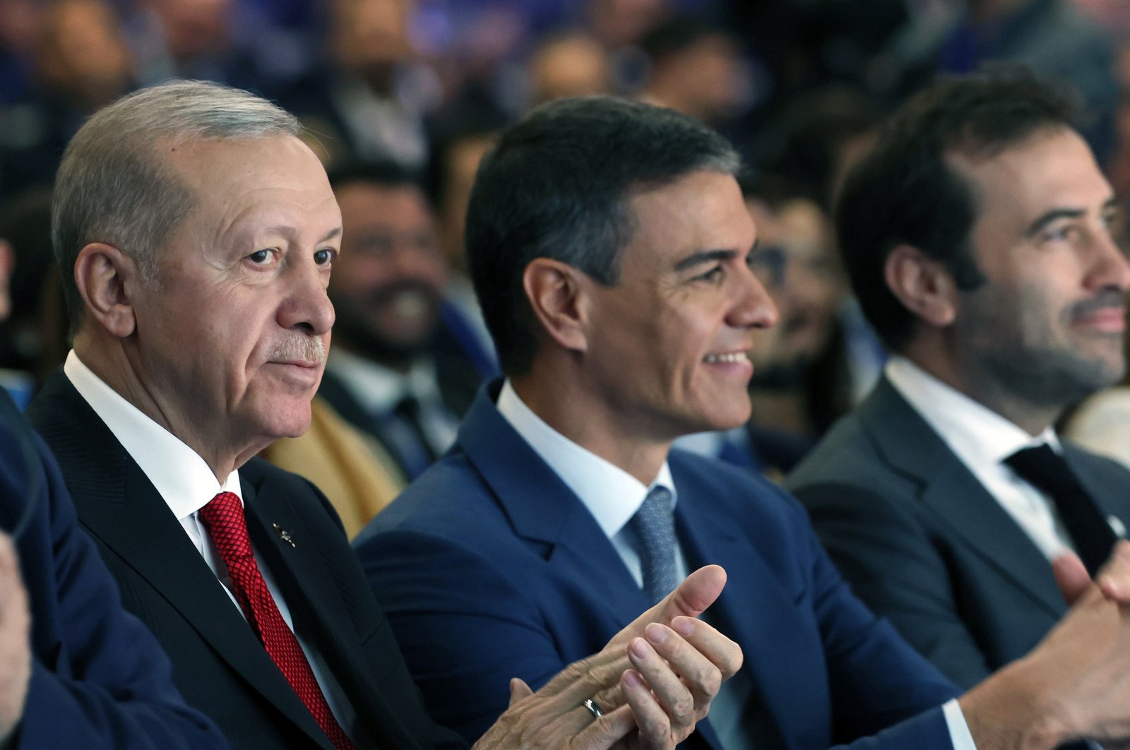 President Recep Tayyip Erdoğan attends a business forum with Spanish Prime Minister Pedro Sanchez (C), Madrid, Spain, June 13, 2024. (AA Photo)