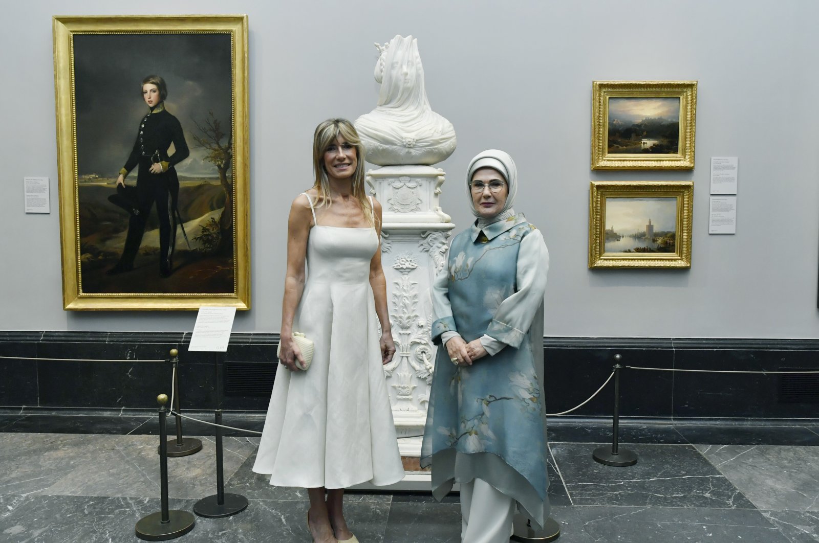 First lady Emine Erdoğan and her Spanish counterpart Maria Begona Gomez Fernandez at Museo Nacional del Prado in Madrid, Spain, June 13, 2024. (IHA Photo)