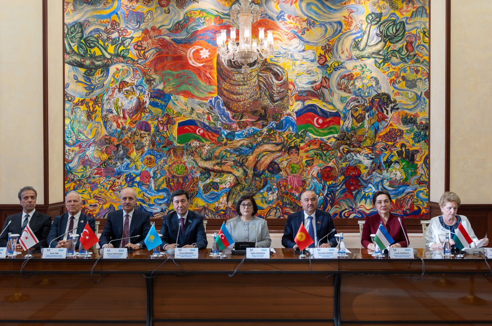 Turkish Grand National Assembly Speaker Numan Kurtulmuş, Turkish Cypriot Parliamentary Speaker Zorlu Töre, Speaker of the Parliament of Kazakhstan Erlan Qosanov, President of the Senate of Uzbekistan Tanzila Norbaeva, Speaker of the Kyrgyz Parliament Nurlanbek Shakiev, Deputy Speaker of the Hungarian Parliament Marta Matrai attend the 13th General Assembly Meeting of the Parliamentary Assembly of Turkish States (TURKPA) in Baku, Azerbaijan on June 6, 2024. (Turkish Parliament Handout - via Anadolu Agency, File Photo)